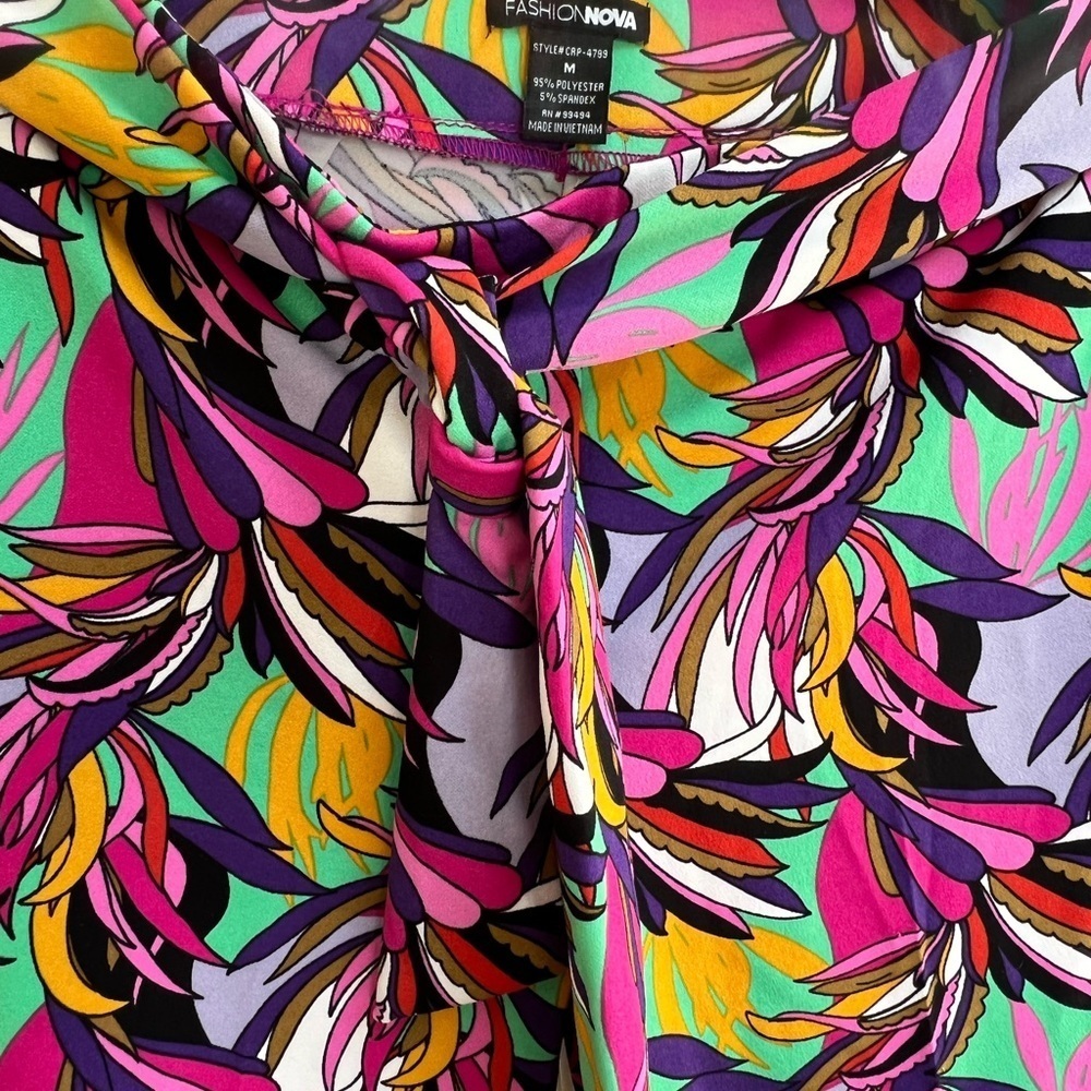 Fashion Nova Women Sz M Multi Colored Floral Pants Tie Waist Yellow White Pink